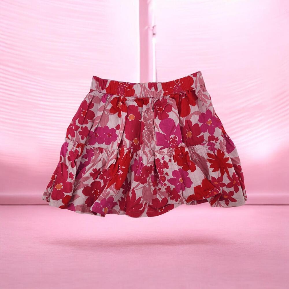 Gap Tiered Floral Skirt Kids Sz Large 10 Pink Red Cotton Ruffle Cottagecore OOS